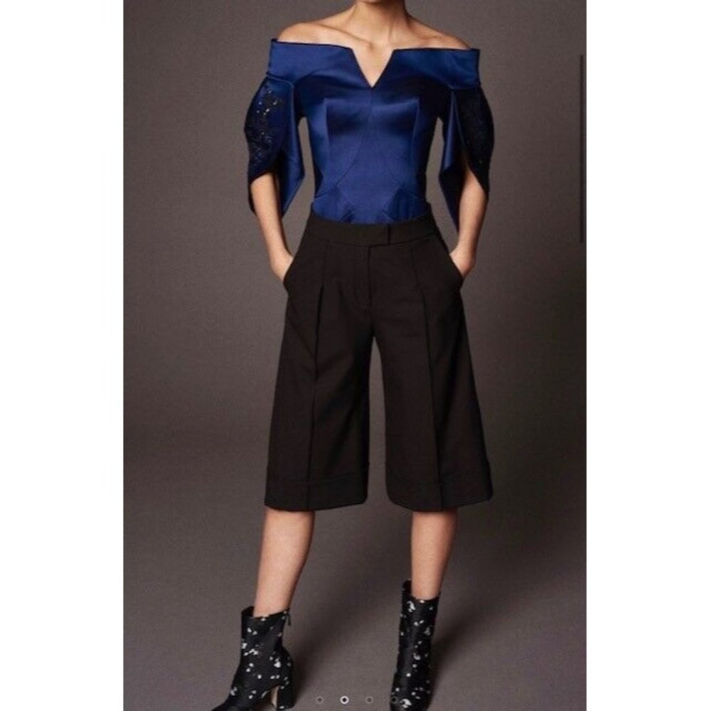 NWT $3K ZAC POSEN DOUBLE FACED DUCHESS SATIN BEADED OFF THE SHOULDER TOP SIZE 8